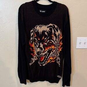Men's Black Sweater with Fiery Dog Graphic